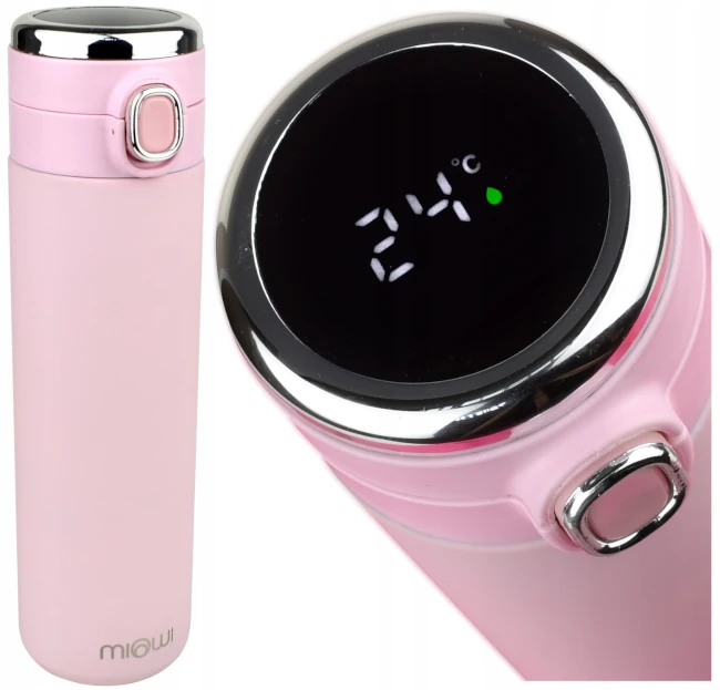 Kubek termiczny z termometrem 400ml różowy 101