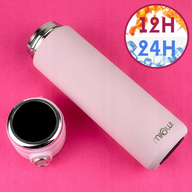 Kubek termiczny z termometrem 400ml różowy 103