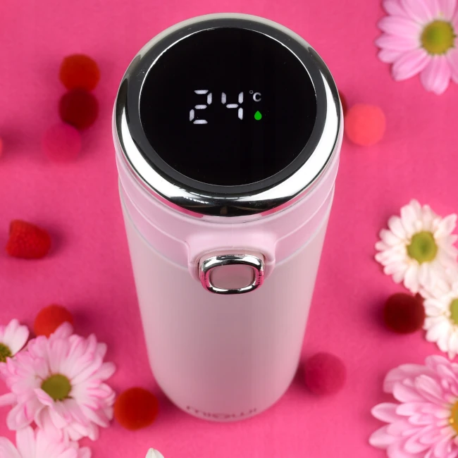 Kubek termiczny z termometrem 400ml różowy 105