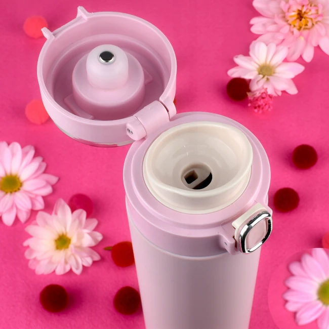 Kubek termiczny z termometrem 400ml różowy 106