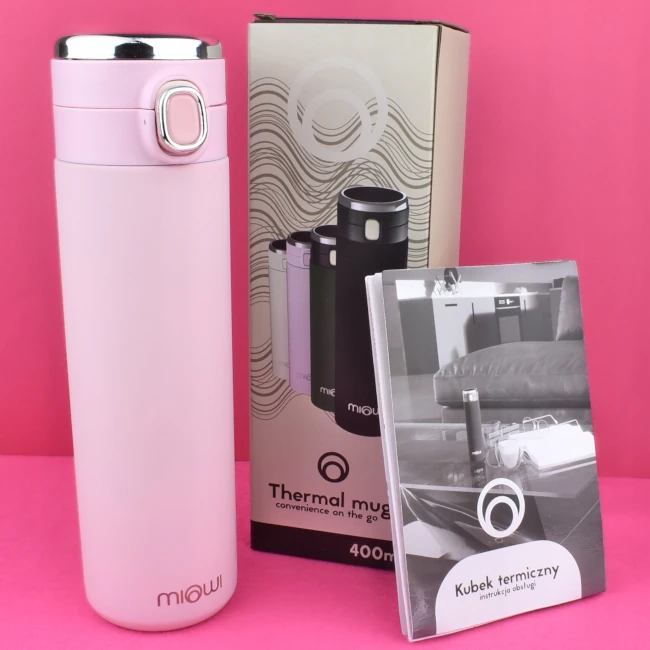 Kubek termiczny z termometrem 400ml różowy 111